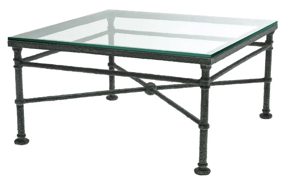 Günstig Casa Padrino luxury coffee table black weathered 85 x 85 x H. 44.5 cm - 4-Cornered Coffee Table with Glass Top - Luxury Living Room Furniture