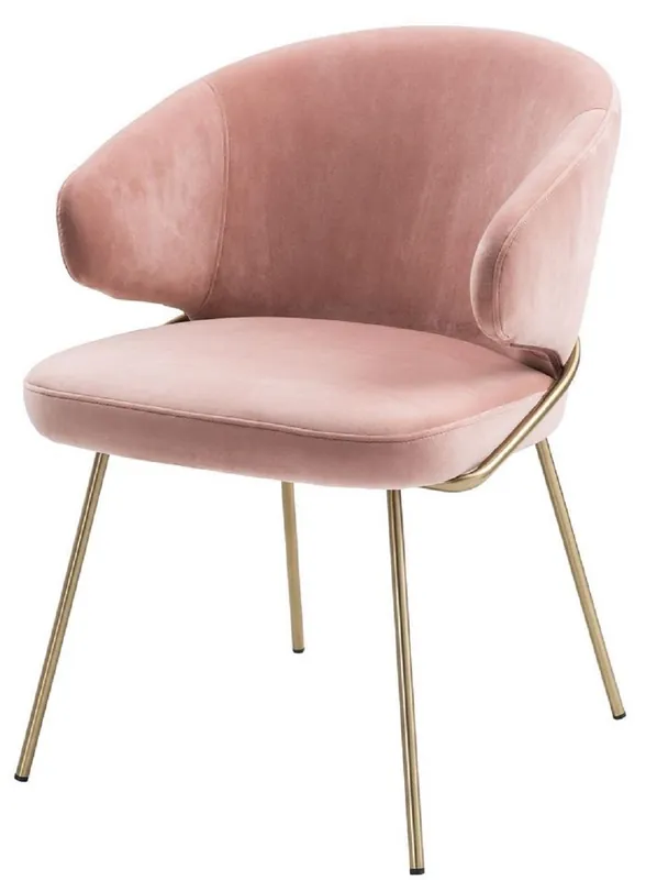 Schnäppchen Casa Padrino luxury dining chair with armrests pink / brass 60 x 64 x H. 81 cm - Kitchen Chair with Fine Velvet - Dining Room Furniture