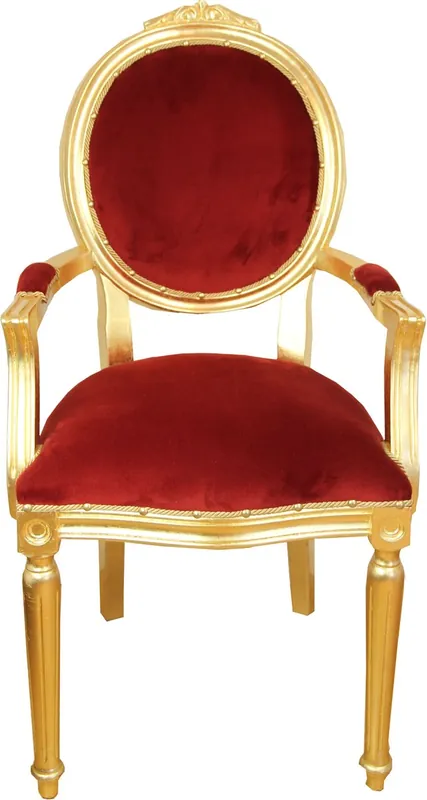Casa Padrino Baroque luxury dining medallion chair with armrests Bordeaux velvet fabric / gold Neue Ware