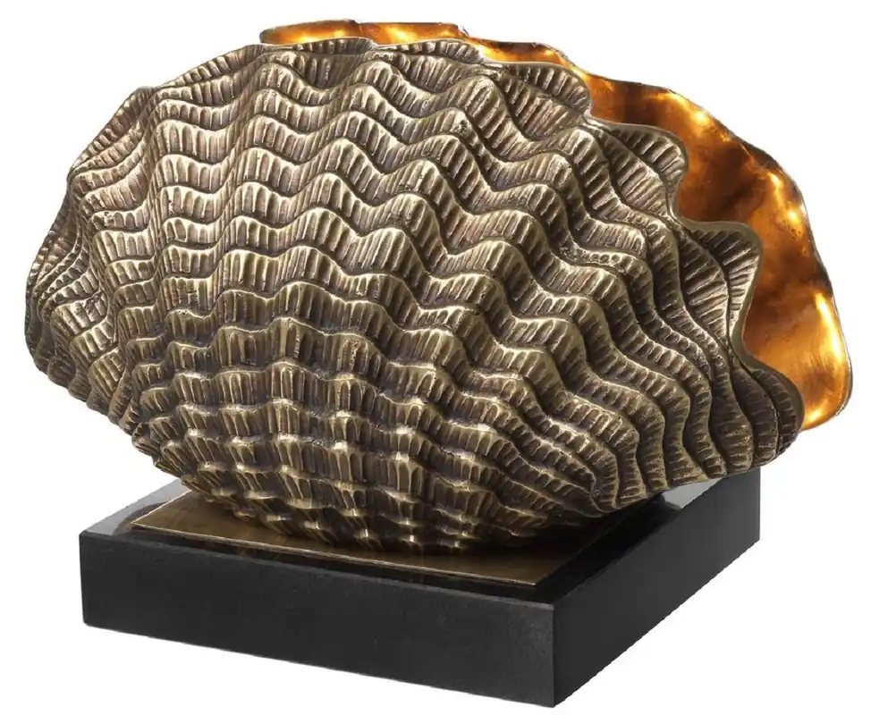Casa Padrino Luxury Table Lamp in Shell Shape Vintage Brass / Black 33 x 21 x H. 22 cm - Table Light with Granite Base Bestpreis