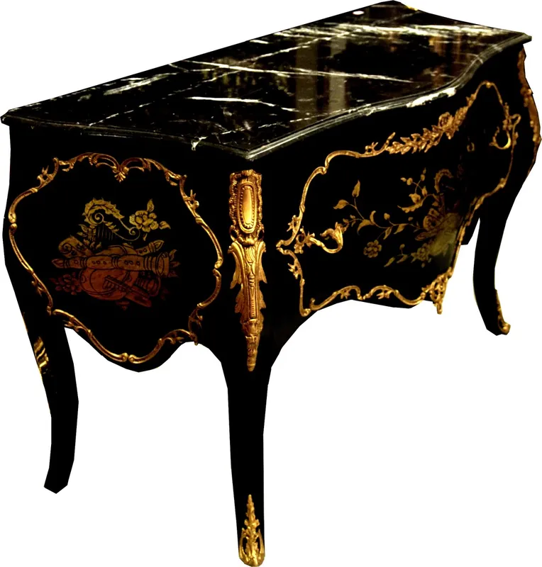 Preisknaller Casa Padrino Baroque chest of drawers black / gold 130 cm with metal applications and marble top