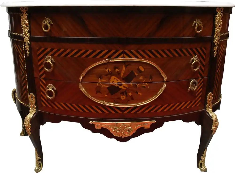 Aktuell French antique style dresser inlaid brown with white marble top - Baroque furniture