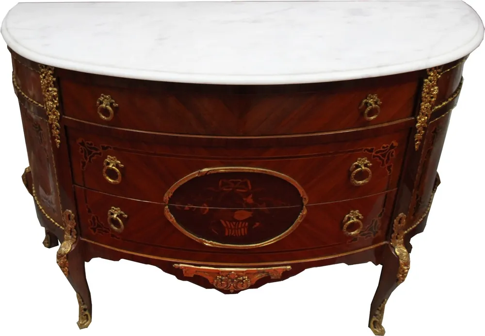 Zertifiziert French antique style dresser inlaid brown with white marble top Strasbourg - Baroque furniture