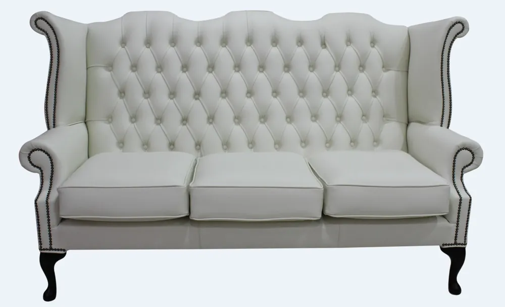 Casa Padrino Luxury Genuine Leather 3 seater sofa white vintage antique look 183 x 90 x h. 105 cm - Chesterfield sofa Neuheit