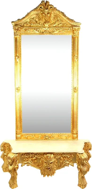 Large Casa Padrino Baroque Mirror Console Gold with Marble Top Grimace 140 x 50 x H250 cm - Mirror Console - Eyecatcher Echt