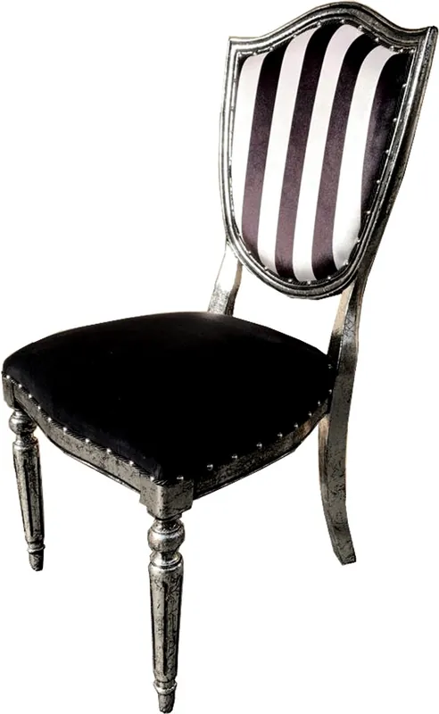 Sofort Bestellen Casa Padrino Art Deco Luxury Dining Chair Black White Stripes / Antique Style Silver - Luxury Hotel Furniture