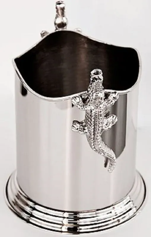 Neu Casa Padrino Brass Wine Cooler Aligator Silver Ø 18 x H. 21 cm - Round Wine Bottle Holder with 2 Handles - Luxury Accessories
