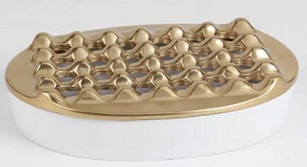 Top-Seller Casa Padrino designer ashtray antique brass / white Ø 20 cm - Round Aluminum Ashtray - Living Room Deco