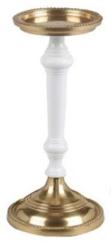 Casa Padrino Art Nouveau Candlestick Antique Brass / White H. 30 cm - Round Aluminum Candle Holder - Baroque & Art Nouveau Decoration Accessories Letzte Chance