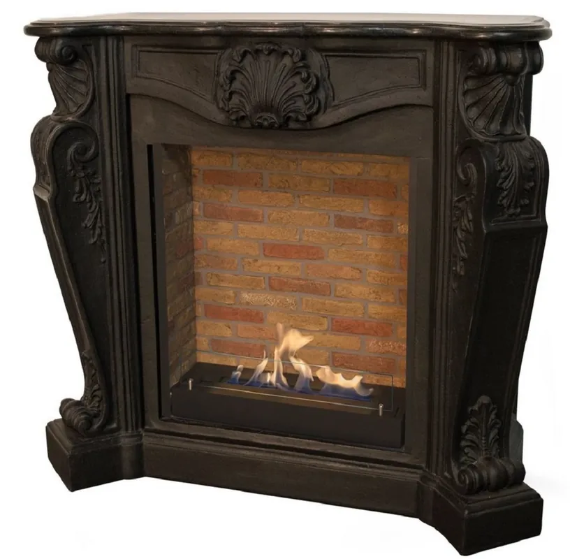 Preisreduziert Casa Padrino Art Nouveau Fireplace with Bio Burner Black 127.5 x 48.5 x H. 111 cm - Splendid Bioethanol Fireplace with Noble Ornaments and Stone Decor - Luxury Quality