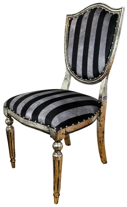 Geprüft Casa Padrino Art Deco Luxury Dining Chair Black Silver Stripes / Antique Style Silver 52.5 x 59 x H. 104 cm - Luxury Hotel Furniture