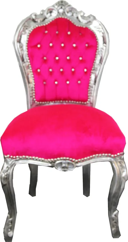 Sonderaktion Casa Padrino Baroque Dining Chair Pink / Silver with Bling Bling Rhinestones - Furniture Baroque Chairs