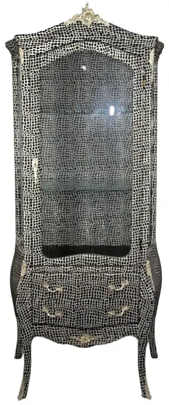 Echt Casa Padrino Baroque Showcase Black / Silver 72 x 45 x H. 184 cm - Handmade Glass Cabinet with Glass Door and 2 Drawers - Baroque Living Room Furniture