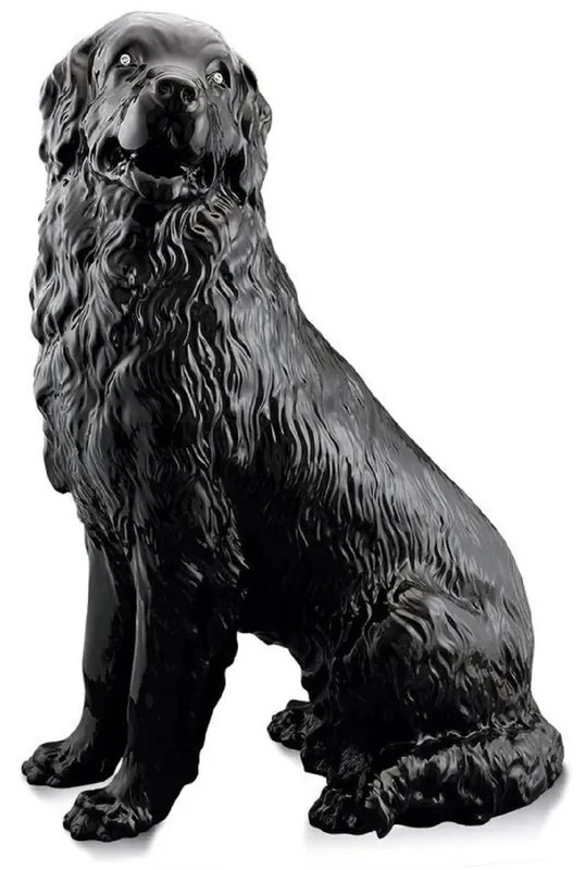 Must-Have Casa Padrino luxury ceramic decorative figure dog black 67 x 46 x H. 94 cm - Handmade ceramic sculpture with Swarovski crystal glass eyes - Ceramic animal figure - Luxury decorative figures
