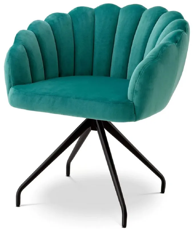 Highlight Casa Padrino luxury dining room chair turquoise / black 65.5 x 64 x H. 78.5 cm - Swivel chair with fine velvet fabric - Dining room furniture - Luxury furniture - Luxury dining room furnishings