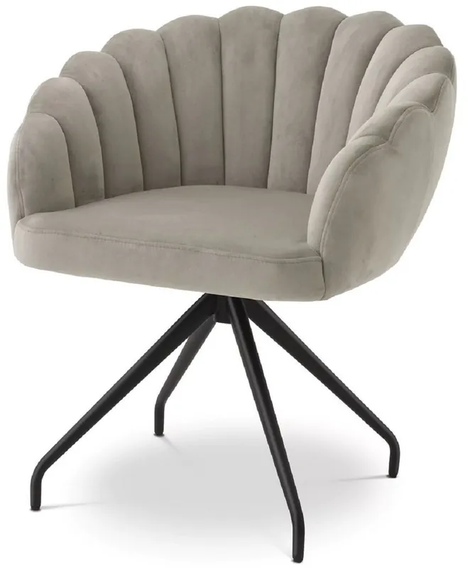 Casa Padrino luxury dining room chair greige / black 65.5 x 64 x H. 78.5 cm - Swivel chair with fine velvet fabric - Dining room furniture - Luxury furniture - Luxury dining room furnishings Garantierte Lieferung