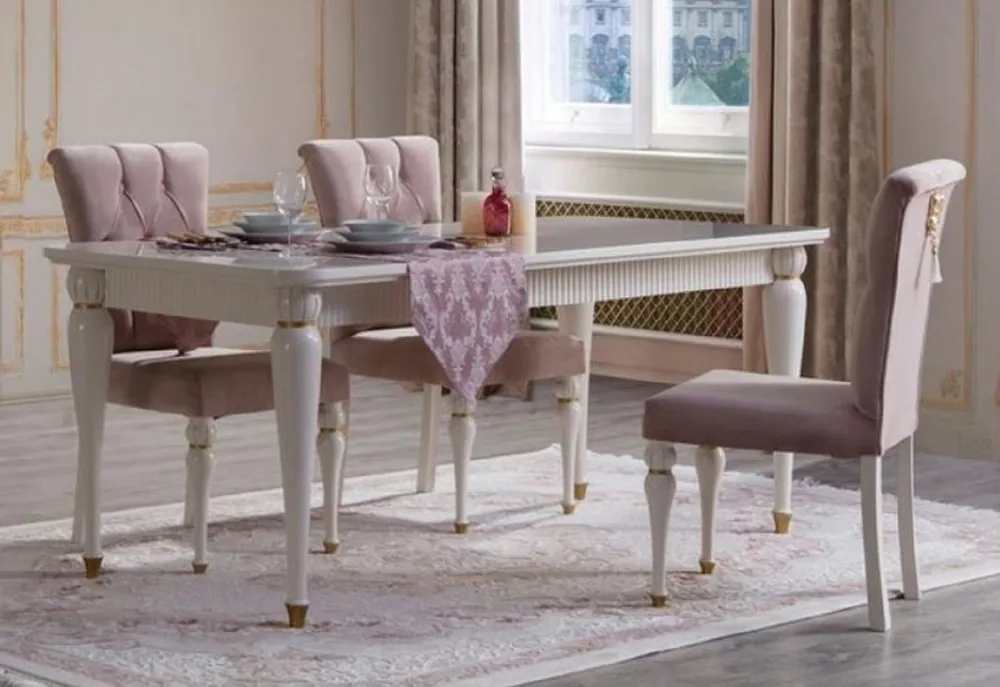 Jetzt Kaufen Casa Padrino luxury baroque dining chair set of 6 pink / white / gold - Kitchen chairs in baroque style - Luxury dining room furniture in baroque style - Baroque furniture - Noble & Magnificent