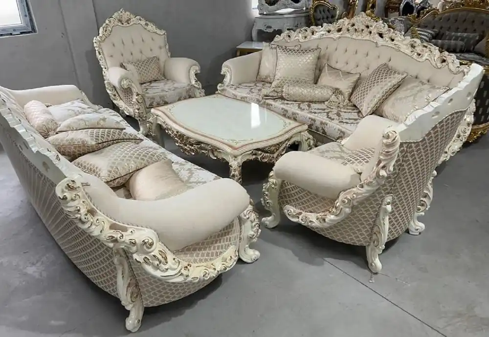 Casa Padrino luxury baroque living room set cream / white / gold - 2 Baroque Sofas & 2 Baroque Armchairs & 1 Baroque Coffee Table - Luxury living room furniture baroque style - Baroque furniture Highlight
