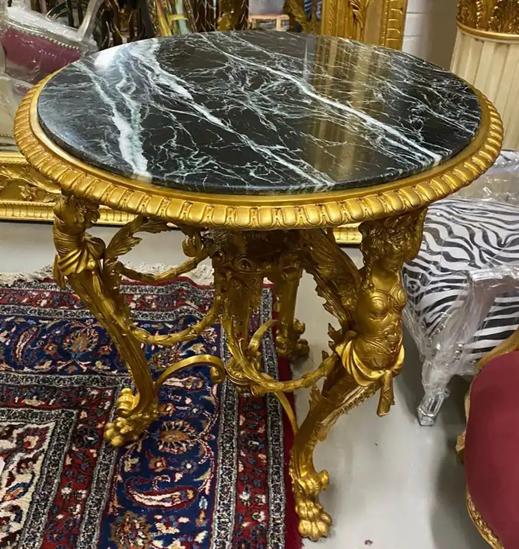 Casa Padrino luxury baroque side table gold / black - Magnificent round bronze table with marble top - Luxury furniture in baroque style - Baroque style living room furniture - Baroque furniture Sonderangebot
