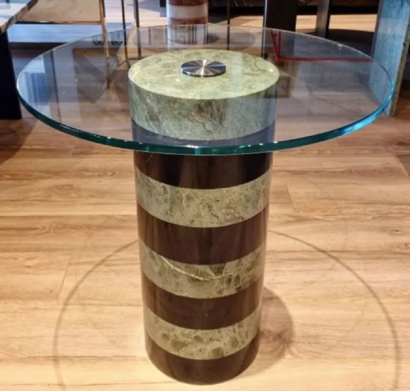 Direkt Vom Hersteller Casa Padrino luxury side table black / gray Ø 48 x H. 50 cm - Round marble table with glass top - Living room furniture - Luxury furniture - Marble furniture - Luxury furnishings