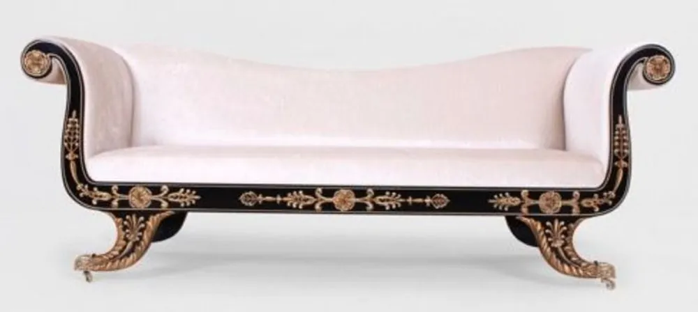 Casa Padrino luxury baroque sofa white / black / gold - Magnificent living room sofa with castors - Baroque style living room furniture - Luxury furniture in baroque style - Baroque furnishings Jetzt Kaufen