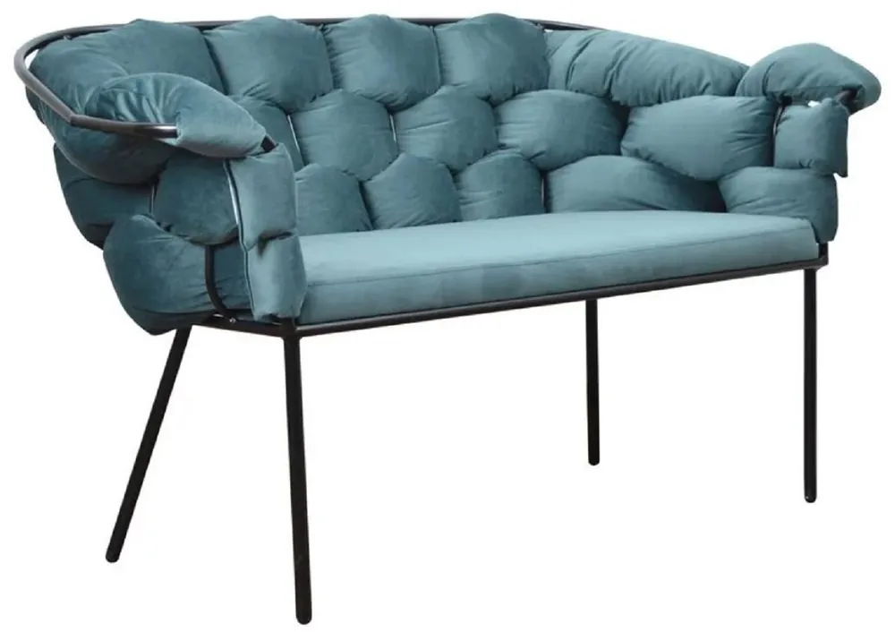 Aktuell Casa Padrino Luxury Designer Bench Light Blue / Black 134 x 59 x H. 74 cm - Upholstered Bench with Armrests & Backrest - Living Room Furniture - Luxury Furniture - Luxury Furnishings