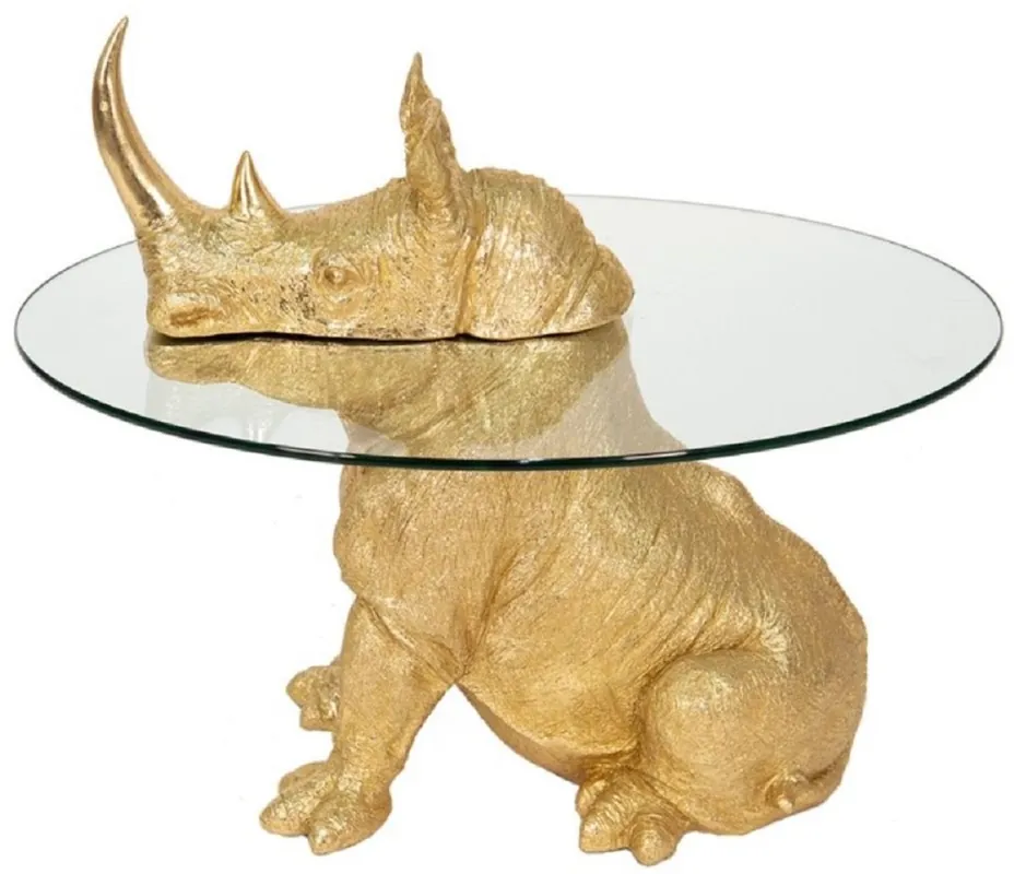 Casa Padrino luxury side table rhino gold Ø 65 x H. 55 cm - Round resin table with glass top - Living room furniture - Luxury furniture - Luxury furnishings - Living room furnishings Heißes Angebot