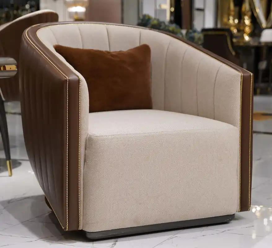 Casa Padrino luxury designer armchair natural / brown / gray - Living room armchair - Hotel armchair - Living room furniture - Luxury furniture - Living room furnishings - Luxury furnishings Geprüft