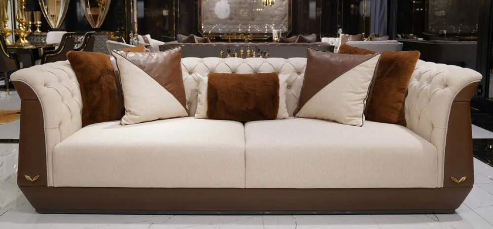 Casa Padrino luxury Chesterfield sofa natural / brown / gray - Living room sofa - Hotel sofa - Living room furniture - Hotel furniture - Chesterfield furniture - Luxury furniture Abverkauf