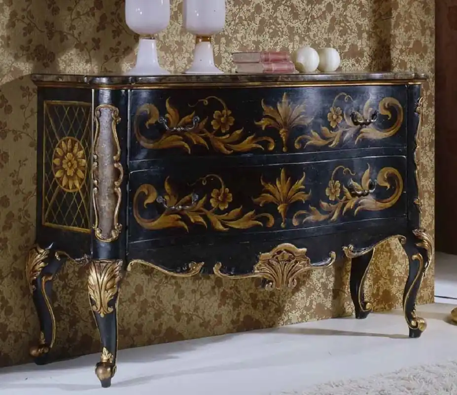 Bestseller Casa Padrino luxury baroque dresser dark blue / antique gold - Handmade chest of drawers with 2 drawers - Baroque bedroom furniture - Baroque furniture - Luxury quality - Made in Italy