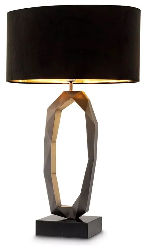 Rabatt Casa Padrino luxury table lamp gunmetal / antique brass / black 50 x 30 x H. 86.5 cm - Desk lamp with marble base and oval lampshade - Luxury lighting - Luxury furniture - Luxury interior