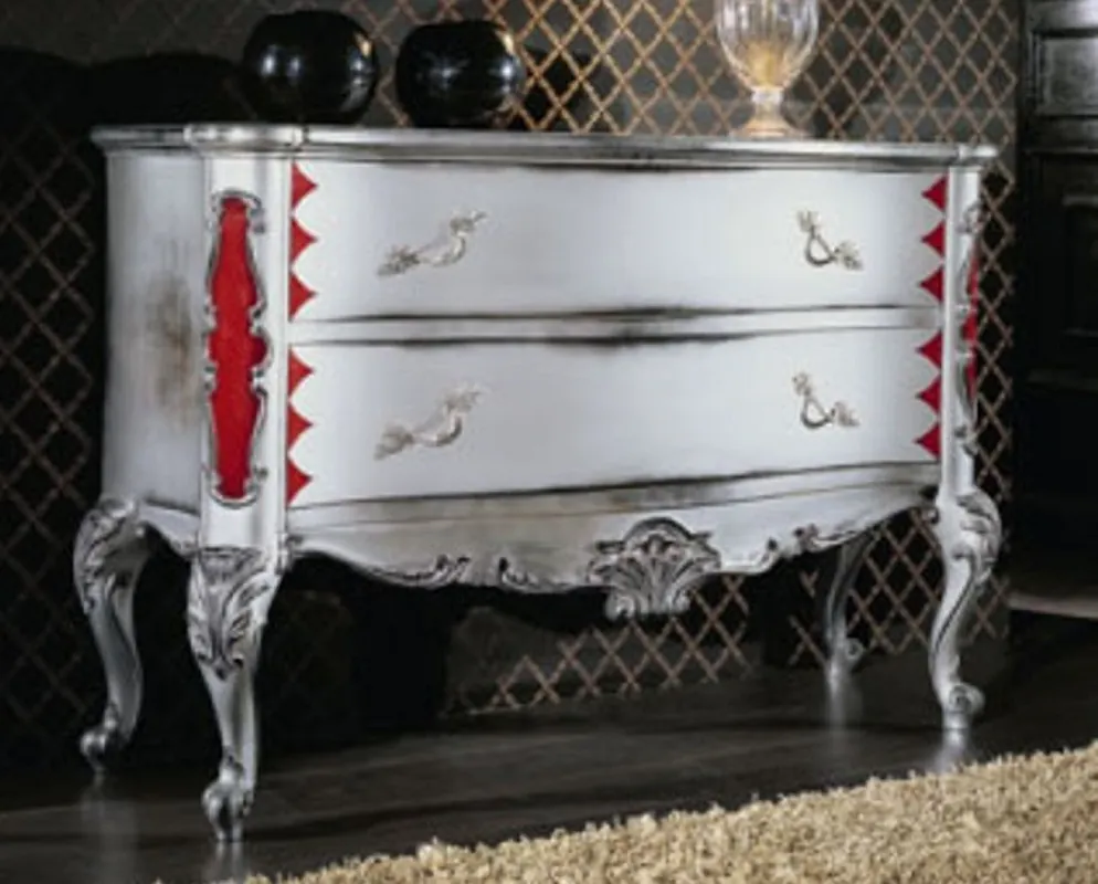 Casa Padrino luxury baroque dresser antique white / silver / red - Handmade chest of drawers with 2 drawers - Baroque bedroom furniture - Baroque furniture - Luxury quality - Made in Italy Direkt Vom Hersteller