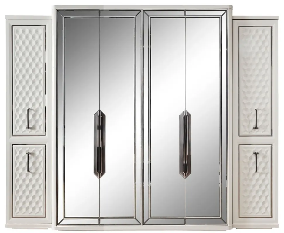 Casa Padrino luxury Art Deco bedroom cabinet white / bronze 280 x 60 x H. 229 cm - Mirrored wardrobe with 4 doors - Bedroom furniture - Art Deco furniture - Luxury furniture - Luxury furnishings Preiswert