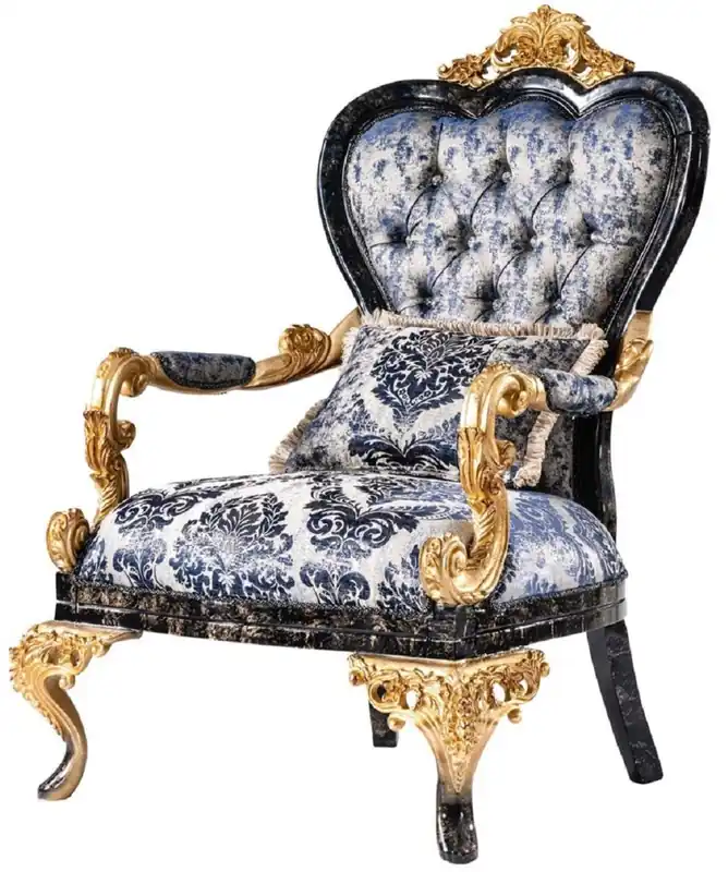 Zertifiziert Casa Padrino luxury baroque armchair blue / black / gold - Magnificent living room armchair - Baroque style living room furniture - Luxury furniture in baroque style - Baroque furnishings