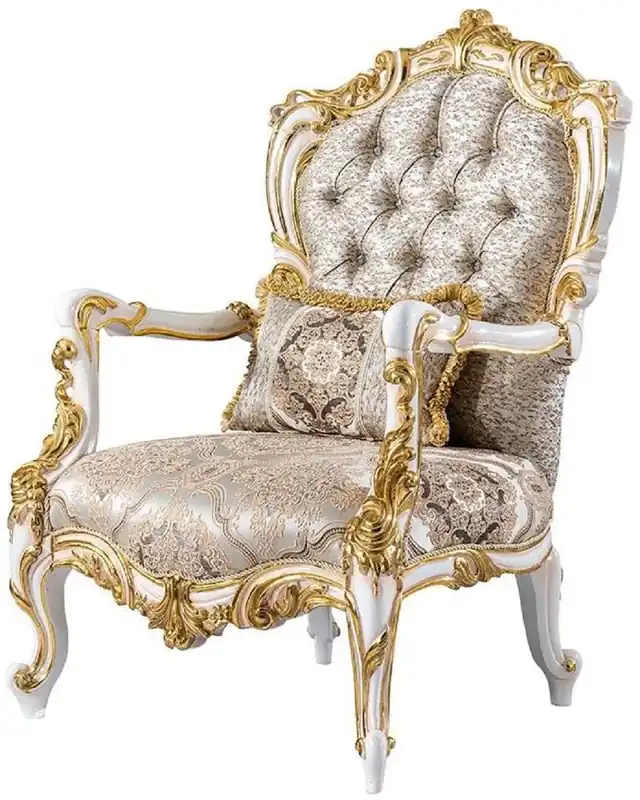 Casa Padrino luxury baroque armchair silver / beige / black / white / gold - Magnificent living room armchair with rhinestones - Baroque style living room furniture - Luxury furniture baroque style Begrenztes Angebot