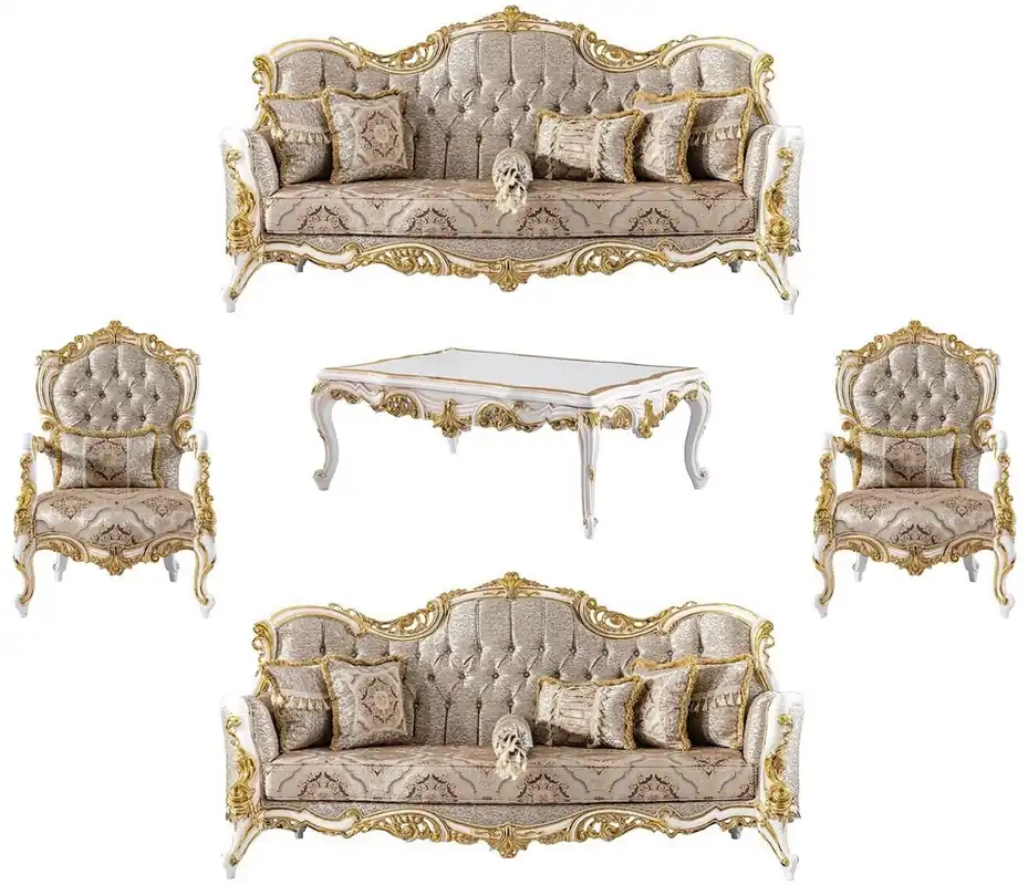 Casa Padrino luxury baroque living room set silver / beige / black / white / gold - 2 Baroque Sofas & 2 Baroque Armchairs & 1 Baroque Coffee Table - Luxury furniture in baroque style Angebot