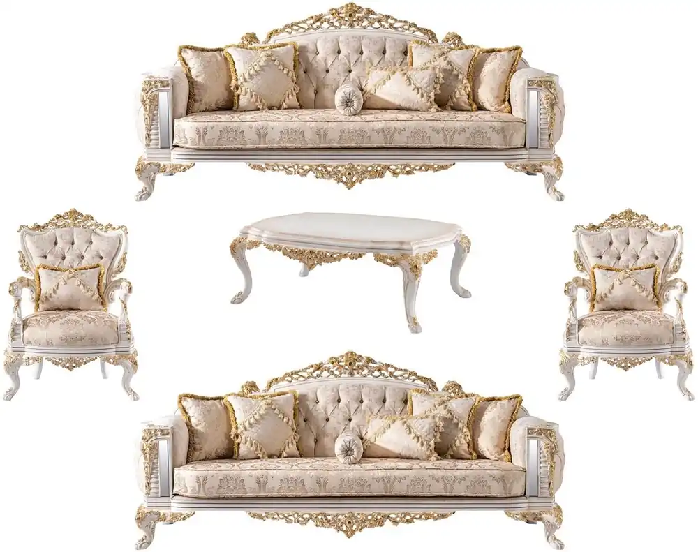 Casa Padrino luxury baroque living room set beige / white / gold - 2 Baroque Sofas & 2 Baroque Armchairs & 1 Baroque Coffee Table - Luxury furniture in baroque style - Noble & Magnificent Letzte Chance