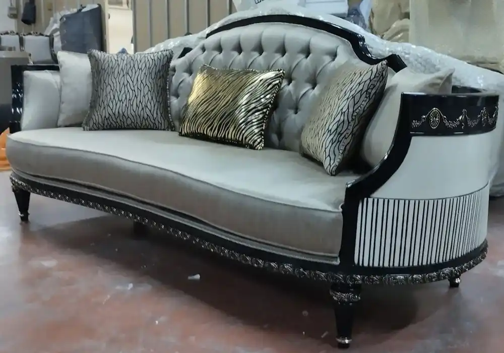 Casa Padrino luxury baroque sofa silver / black - Magnificent living room sofa - Baroque style living room furniture - Luxury furniture in baroque style - Noble & Magnificent Neue Kollektion