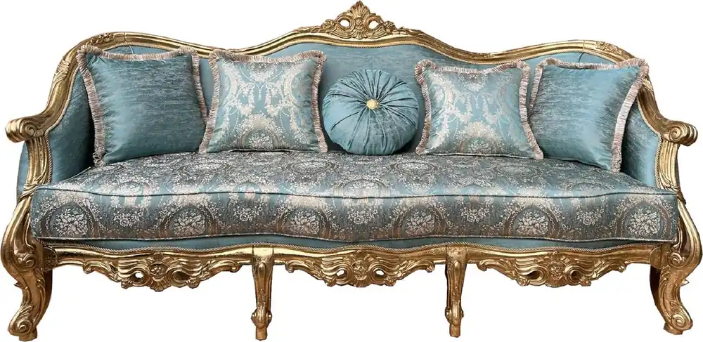 Casa Padrino luxury baroque sofa turquoise pattern / gold - Magnificent living room sofa with pattern - Living room furniture in baroque style - Baroque furniture - Baroque furnishings Preisknaller
