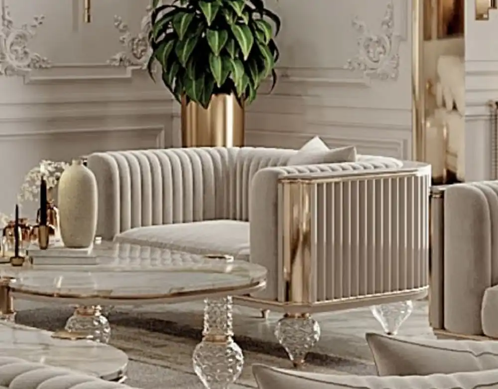 Casa Padrino luxury Art Deco armchair gray / gold 110 x 96 x H. 75.5 cm - Living room armchair - Living room furniture - Art Deco furniture - Luxury furniture - Luxury Art Deco furnishings Markenware