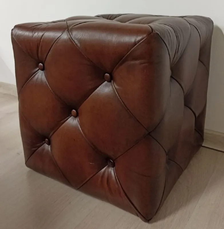 Bestpreis Casa Padrino Luxury Chesterfield Leather Stool Vintage Dark Brown 40 x 40 x H. 45 cm - Leather Footstool - Leather Cube Stool - Chesterfield Living Room - Leather Furniture - Luxury Furniture