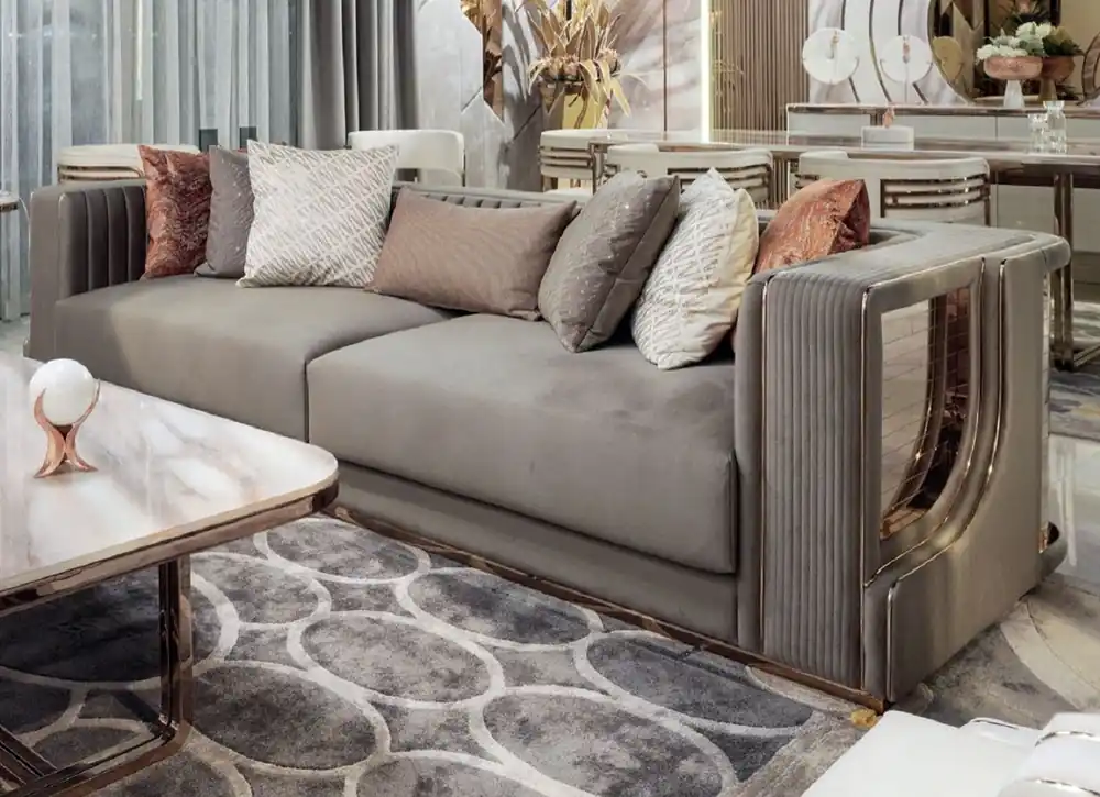 Preiswert Casa Padrino luxury sofa gray / copper 230 x 96 x H. 72 cm - Living room sofa - Hotel sofa - Living room furniture - Hotel furniture - Luxury furnishings - Luxury living room furniture
