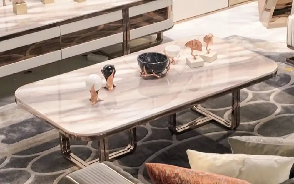 Casa Padrino luxury coffee table cream / copper - Living room table with faux marble table top - Luxury living room furniture - Hotel furniture - Luxury interior - Hotel interior Wochenendangebot