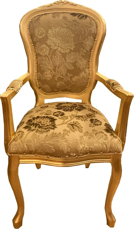 Nur Für Kurze Zeit Casa Padrino baroque luxury dining room chair with armrests gold bouquet pattern / gold