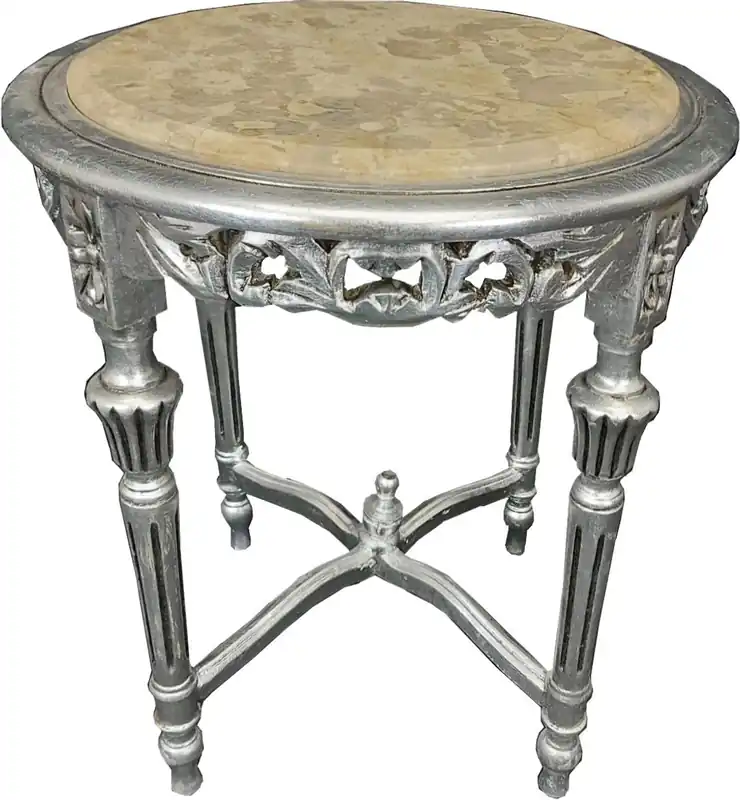 Sonderaktion Casa Padrino baroque side table silver / cream - handmade solid wood table with marble top - baroque living room furniture