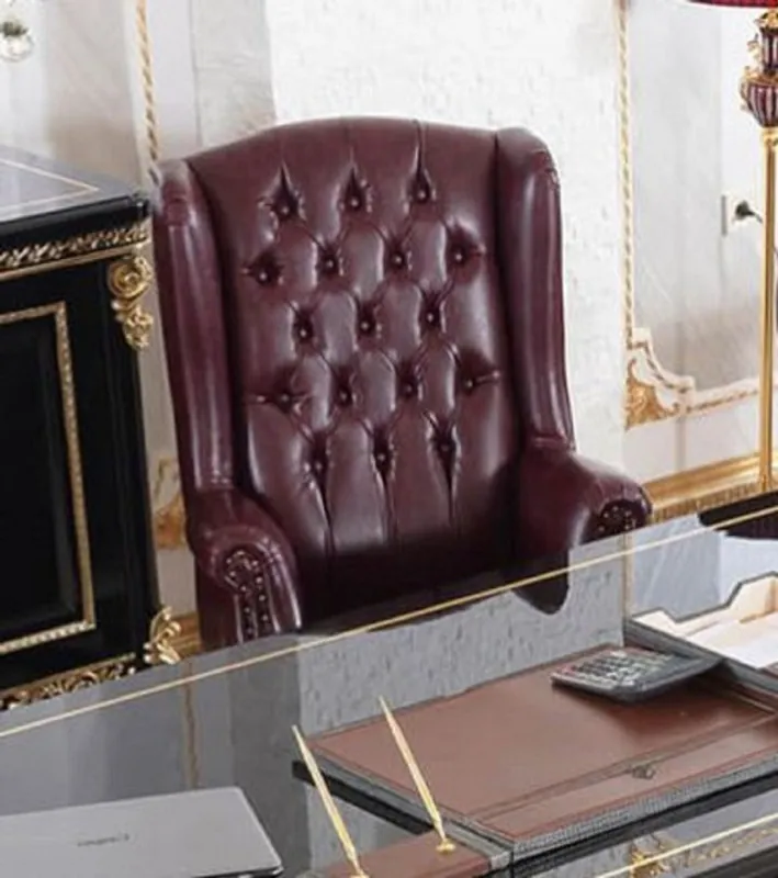 Saisonangebot Casa Padrino luxury baroque leather office chair bordeaux red / black / gold - Height adjustable genuine leather desk chair - Luxury office furniture in the baroque style - Baroque furniture
