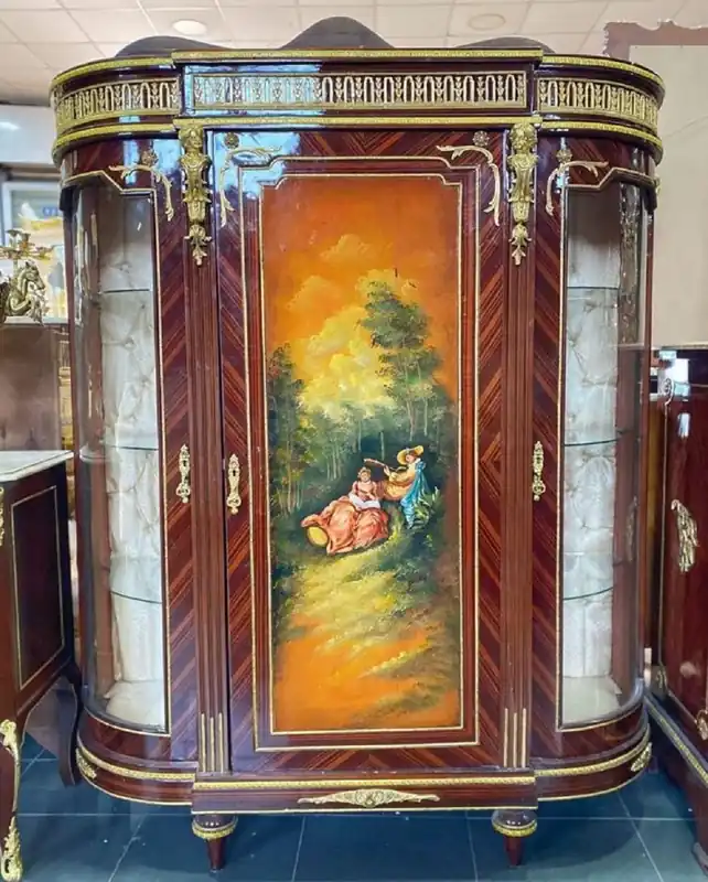 Casa Padrino baroque display cabinet brown / multicolor / gold - Handmade solid wood antique style showcase with 3 doors - Baroque furniture - Living room furniture in baroque style Geprüft