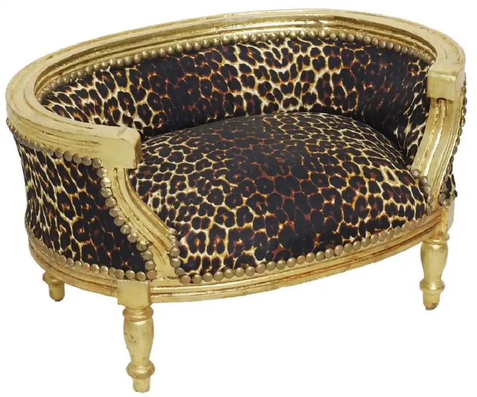Neue Kollektion Casa Padrino Baroque Dog Bed & Cat Bed Leopard Pattern / Antique Gold - Handmade Dog & Cat Sofa in Baroque Style - Baroque Dog & Cat Furniture - Baroque Pet Furniture