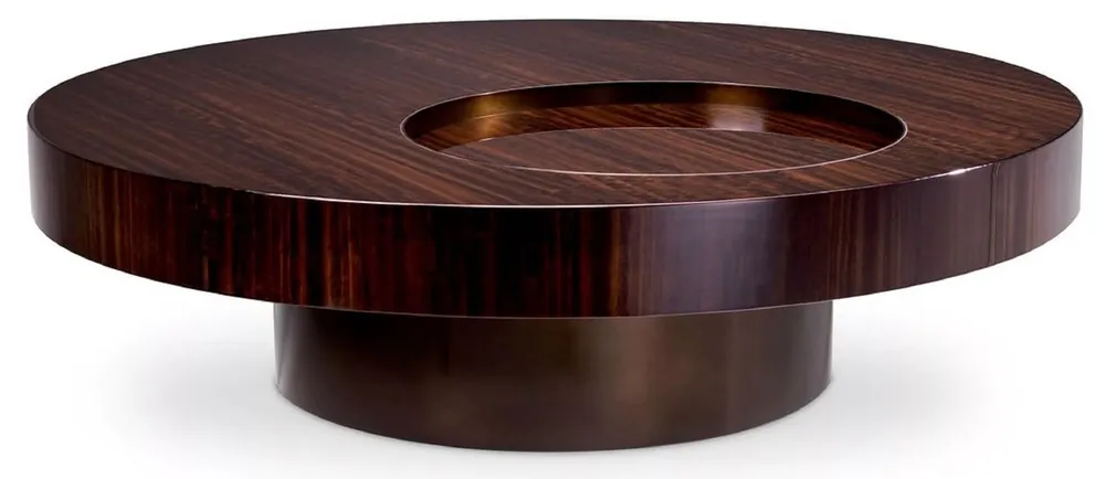Casa Padrino luxury coffee table dark brown high gloss / bronze Ø 110 x H. 30.5 cm - Round living room table - Living room furniture - Solid wood furniture - Luxury furniture - Luxury Quality Nur Heute