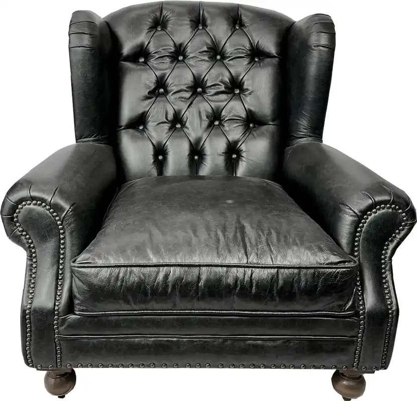 Direktkauf Casa Padrino Luxury Chesterfield Leather Wing Chair Vintage Black / Dark Brown - Chesterfield Genuine Leather Living Room Armchair - Chesterfield Living Room Furniture - Luxury Leather Furniture